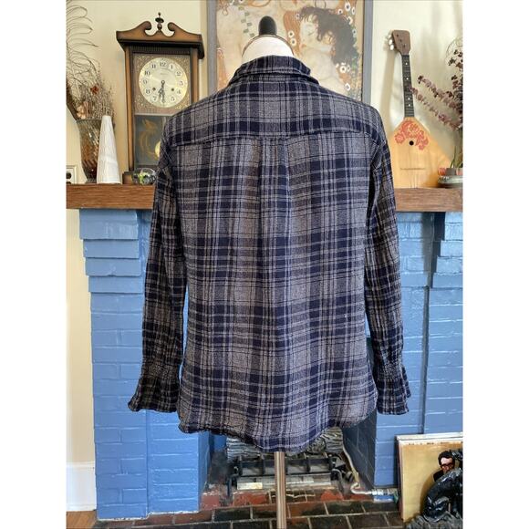 Madewell S Oversized Navy Blue White Plaid Wool Blend Flannel Button Down Shirt - Picture 4 of 12